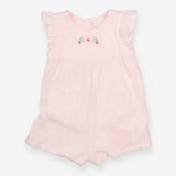 Romper pink SS muslin strawberries