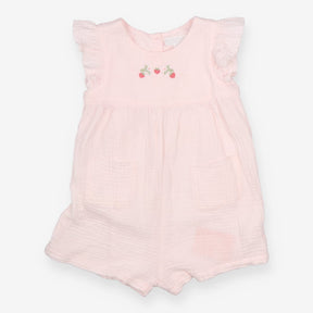 Romper pink SS muslin strawberries