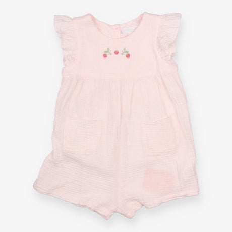 Romper pink SS muslin strawberries