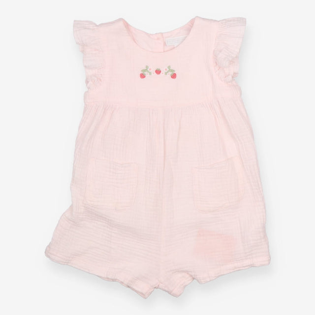 Romper pink SS muslin strawberries