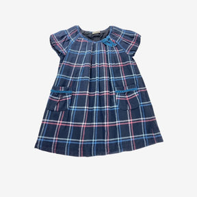 Navy checked dress with velvet ribbon