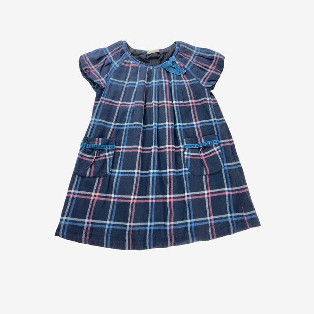 Navy checked dress with velvet ribbon