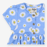 Blue button front dress with daisies