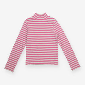 T-shirt long sleeved roll neck pink and white stri