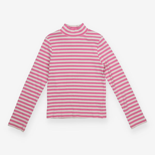 T-shirt long sleeved roll neck pink and white stri