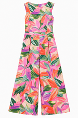 Sleeveless Jumpsuit Bright Tropical Print Hemp Ble