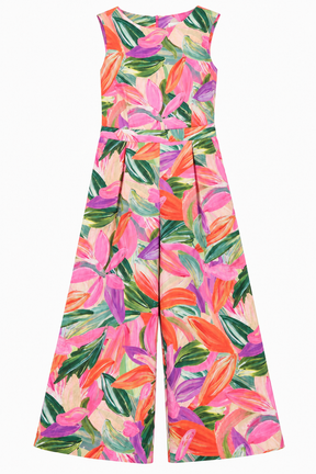 Sleeveless Jumpsuit Bright Tropical Print Hemp Ble