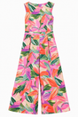 Sleeveless Jumpsuit Bright Tropical Print Hemp Ble