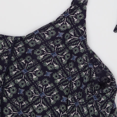 Navy Green Geometric Ornamental Print Strappy Top