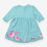 Jersey Dress Turquoise with Robins and Flowers