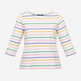 Top White Multi Stripe Cotton Long Sleeve Crew Nec