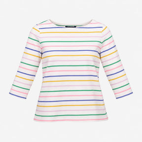 Top White Multi Stripe Cotton Long Sleeve Crew Nec