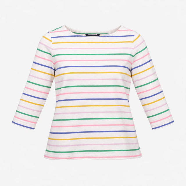 Top White Multi Stripe Cotton Long Sleeve Crew Nec