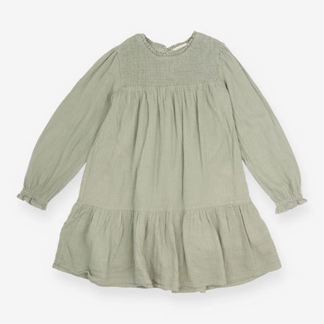 Dress LS muslin gold threads smocked