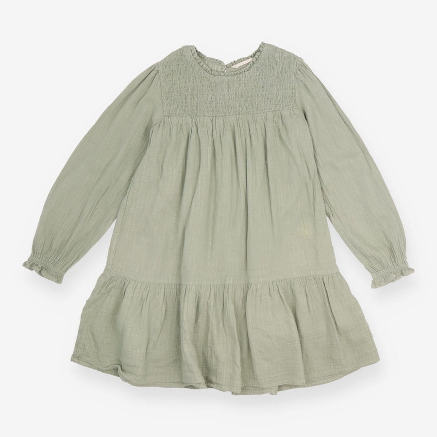 Dress LS muslin gold threads smocked