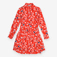 Red Floral Midi Dress with Wrap Front and Long Sle