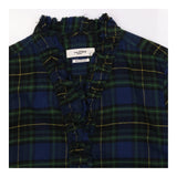 Shirt Blue Green Tartan Check Cotton Ruffle Trim
