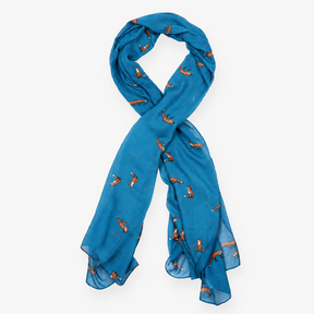 Scarf Fox Print Teal Blue Lightweight Long