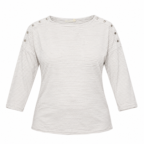 Top Grey White Stripe Viscose Elastane Boat Neck M