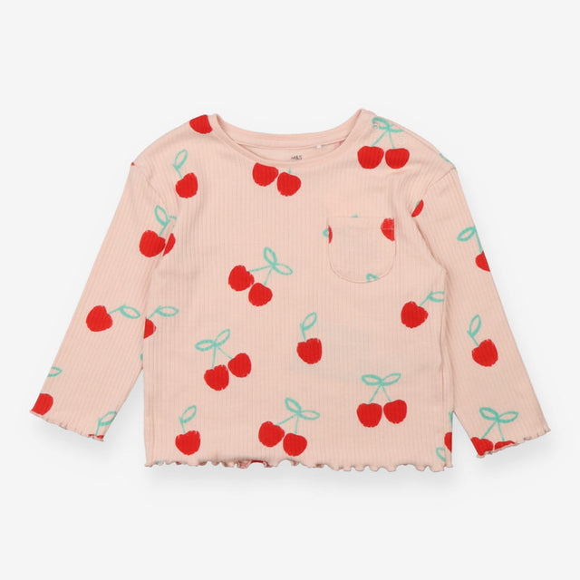 T-Shirt Long Sleeved Pink Ribbed Cherries