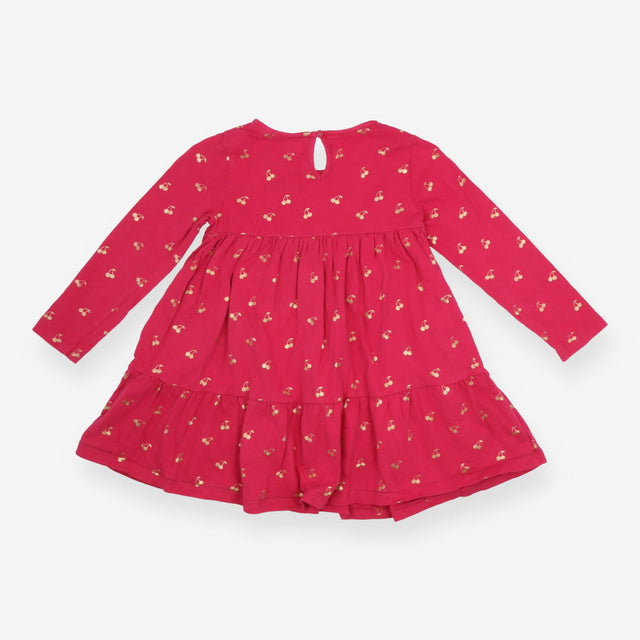 Pink long sleeve dress with gold cherries