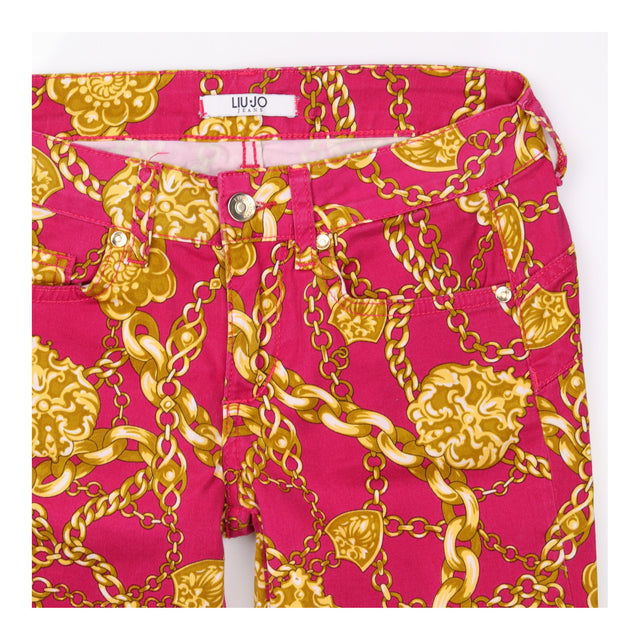 Cropped Jeans Hot Pink Chain Floral Baroque Print
