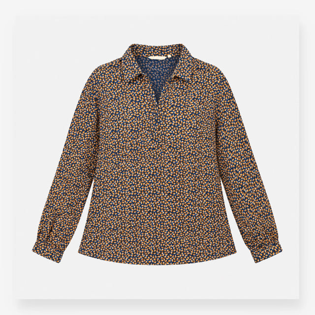 Blouse Navy with Yellow Pattern