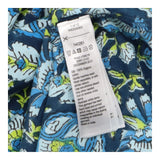 Top Blue Green Floral Print Tie Neck 100% Organic 