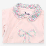 Sleepsuit pink velour floral collar bow