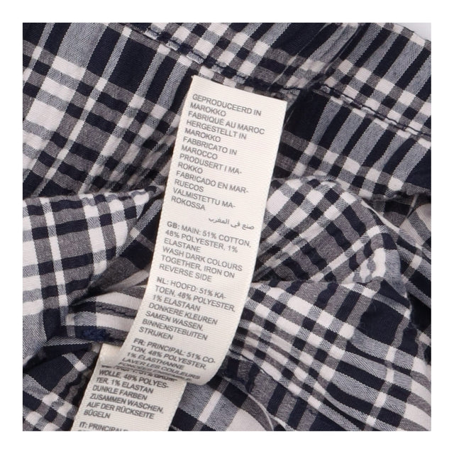 Navy & White Check Puff Sleeve V-Neck Midi Dress