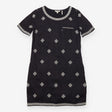 Linen Tunic Dress in Black with Cream Embroidery