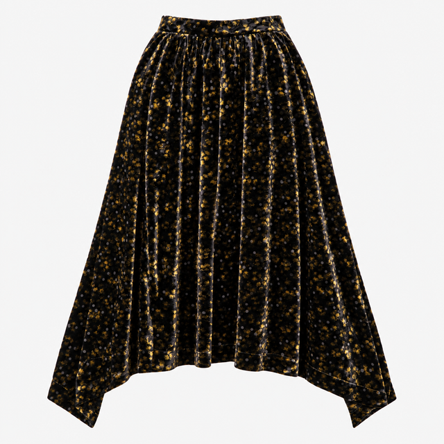 Midi Skirt Floral Printed Devore Velvet