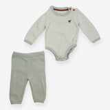 Knit Bodysuit Sage and White Stripes with Leggings