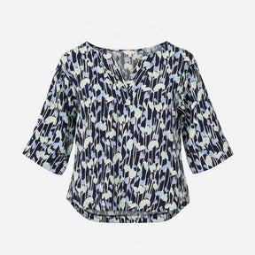Top Floral Linen V-Neck Short Sleeve Lightweight N