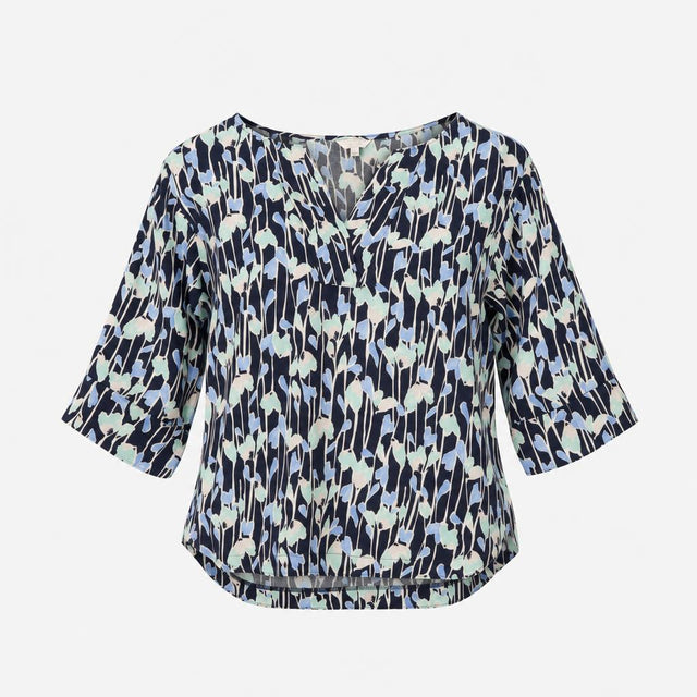 Top Floral Linen V-Neck Short Sleeve Lightweight N