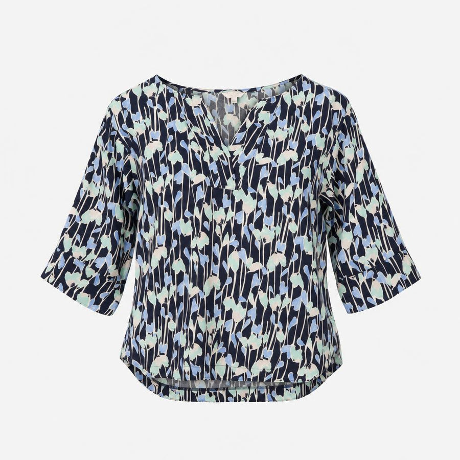 Top Floral Linen V-Neck Short Sleeve Lightweight N