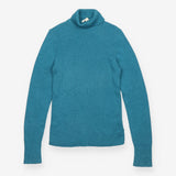 Roll Neck Jumper Ribbed Teal Wool Blend