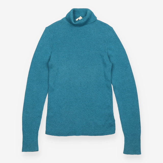 Roll Neck Jumper Ribbed Teal Wool Blend