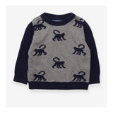 Knit sweater grey/navy with monkeys