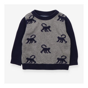 Knit sweater grey/navy with monkeys