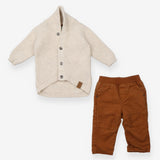 Outfit brown and cream cardigan & trousers 