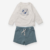 Outfit LS tee spaceship shorts ribbed blue
