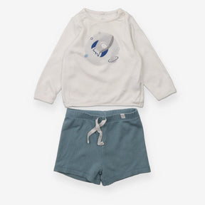 Outfit LS tee spaceship shorts ribbed blue