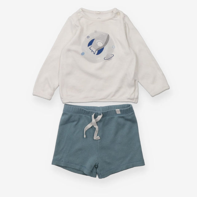 Outfit LS tee spaceship shorts ribbed blue