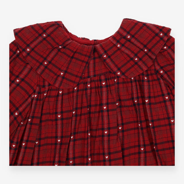 Dress Long Sleeve Checked Red with Heart Detail