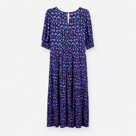 Maxi Dress Leopard Print Tiered Blue Pink