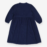 Blue Tiered Cord Dress – Zip Front, Long Sleeve