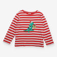 Tee LS red white stripe festive dino 
