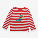 Tee LS red white stripe festive dino 
