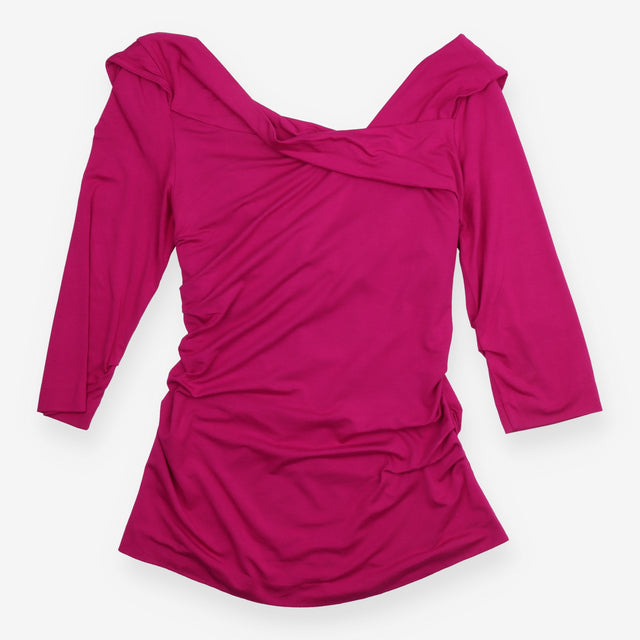 Draped Top Fuchsia Pink Asymmetric Cowl Detail